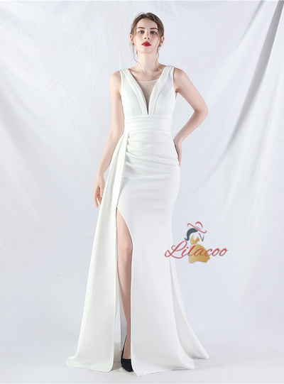 Sleeve Pleats Split Prom Dress