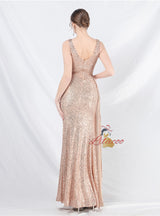 V-neck Mermaid Sequins Beading Prom Dress