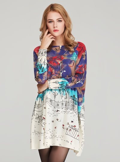 Women's Loose Printed Pullover Long Sleeve Sweater