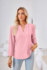 V-neck Cropped Sleeve Button Loose T-shirt