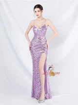 Mermaid Sequins Spaghetti Straps Split Prom Dress