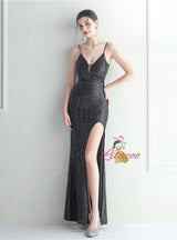 Sexy Straps Split Sequins Prom Dress