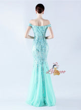 Mermaid Sequins Off the Shoulder Beading Prom Dress