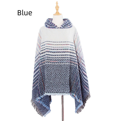 Polyester Gradient Hooded Cloak Shawl