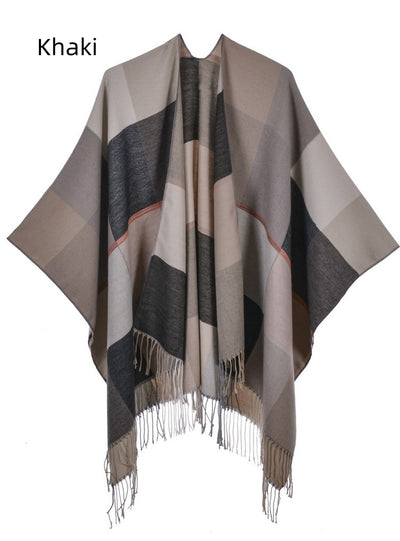 Retro Fashion Jacquard Split Thick Warm Shawl