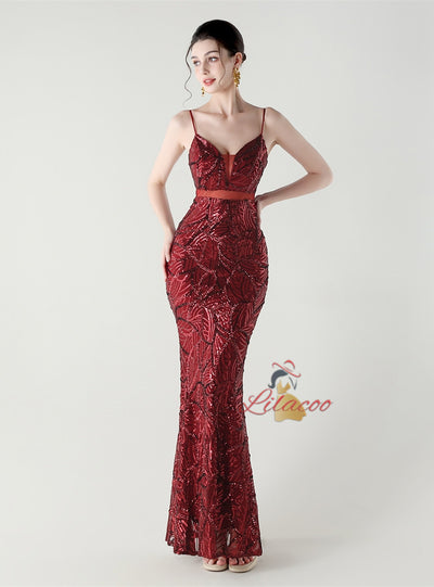 Mermaid Sequins Spaghetti Straps Beading Prom Dress