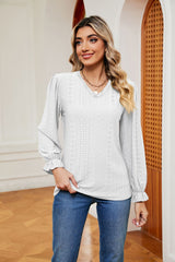 Lace V-neck Loose Long Sleeve T-shirt