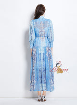 Retro Stand-up Button Printed Dress