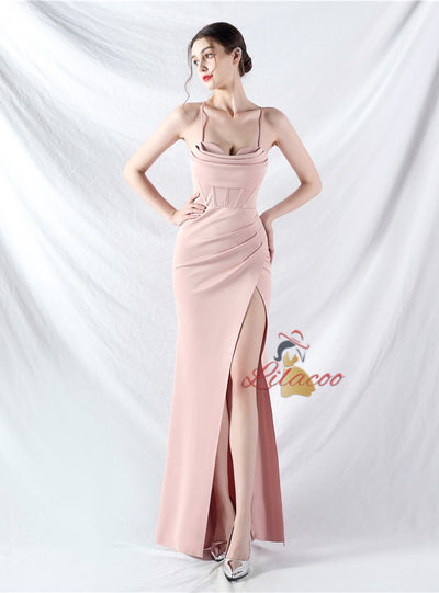 Mermaid Spaghetti Straps Pleats Prom Dress