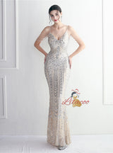 Sequins Mermaid Spaghetti Straps Beading Prom Dress