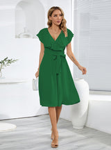 Sexy V-neck Lotus Leaf Sleeve Slim Dress
