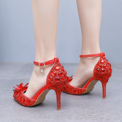 9 cm Pointed Rhinestone High-heeled Sandals