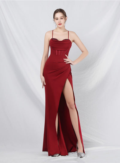 Mermaid Spaghetti Straps Beading Prom Dress