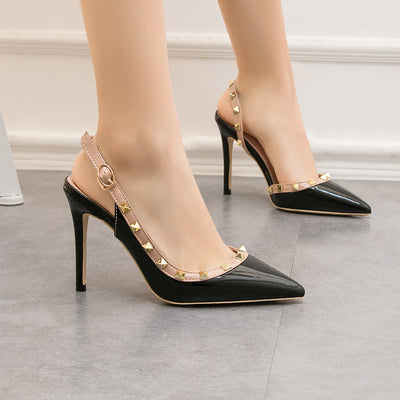Thin High-heeled Shallow-mouth Pointed Rivet Sandals