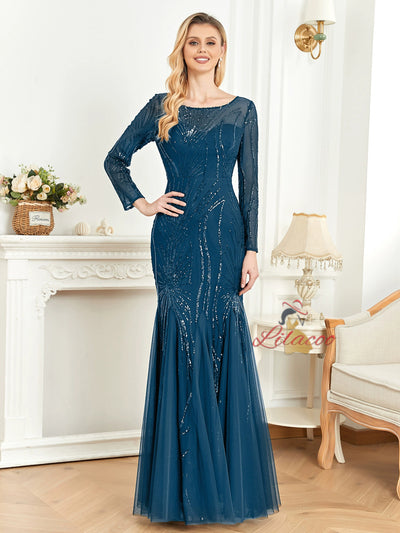 Black Long Sleeve Sequins Prom Dress