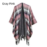 Checked Tassel Split Shawl