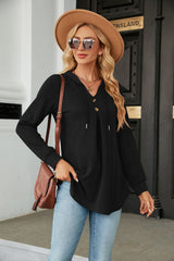 V-neck Loose Long-sleeved Hooded Top