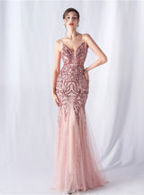 Mermaid Sequins Tulle Spaghetti Straps Prom Dress