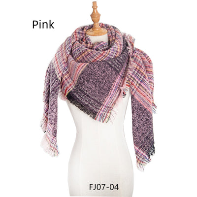 Fine Plaid Thick Fringed Scarf Shawl