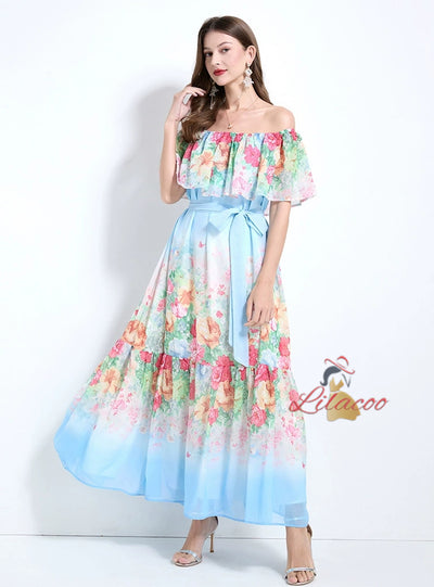 Off the Shoulder Ruffled Slim Dress