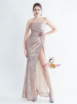 Mermaid Sequins Spaghetti Straps Split Prom Dress