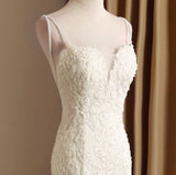 White Mermaid Appliques Beading Wedding Dress