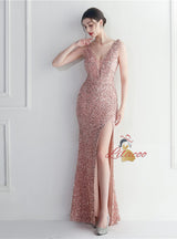 V-neck Mermaid Sequins Prom Dress