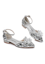Flat-heeled Pointed Crystal Buckle Bridal Shoes
