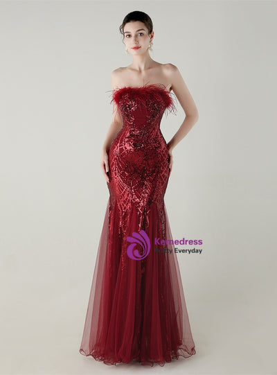 Mermaid Sequins Tulle Strapless Prom Dress