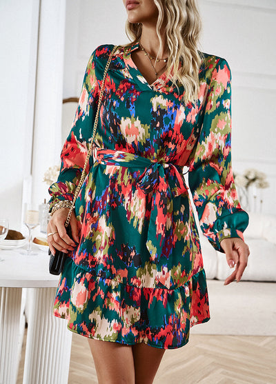 Printed Long-sleeved Shirt Dress