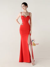 Mermaid Spaghetti Straps Beading Prom Dress