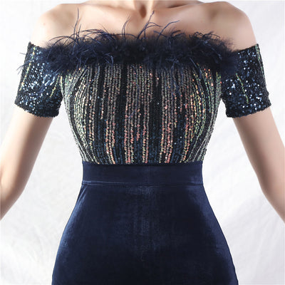 Mermaid Sequins Off the Shoulder Split Prom Dress