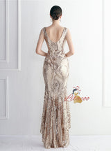 Hi Lo V-neck Sequins Beading Prom Dress