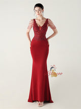 Mermaid V-neck Appliques Beading Prom Dress