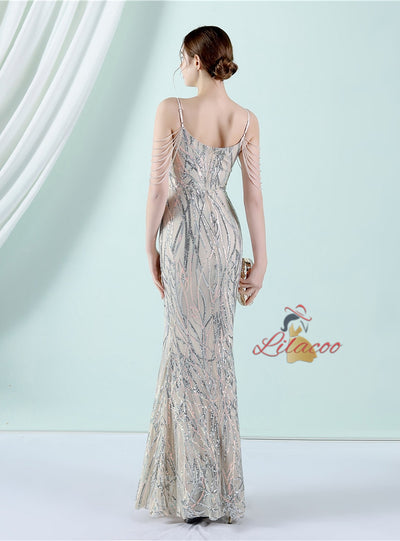 Sling Sequins Beading Long Slim Dress