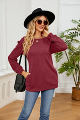 Solid Color Round Neck Casual Long Sleeve T-shirt