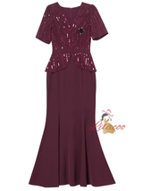 Apricot Short Sleeve Sequins Mother Of The Bride Dress