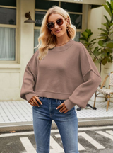 Loose Short Pullover Long Sleeve Round Neck Sweater