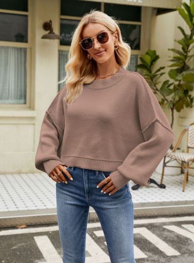 Loose Short Pullover Long Sleeve Round Neck Sweater
