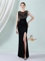 Mermaid Velvet Beading Split Prom Dress