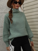 Solid Color Pullover Loose Turtle Neck Sweater
