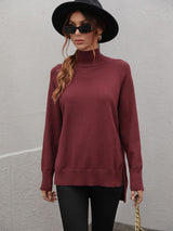 Solid Color High Neck Sweater