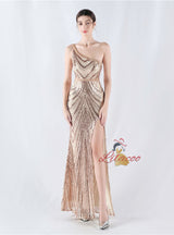 One Shoulder Sequins Beading Prom Dress