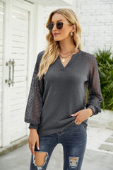Lace Stitching Long Sleeve V-neck T-shirt