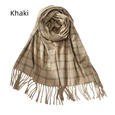 Women Fringed Plaid Scarf Shawl