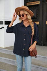 Solid Color Lapel Pocket Long Sleeve Coat