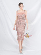 Sheath Straps Tea Length Prom Dress