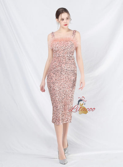 Sheath Straps Tea Length Prom Dress