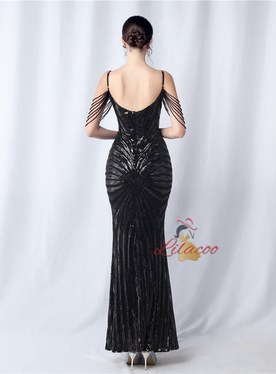 Mermaid Sequins Beading Spaghetti Straps Prom Dress