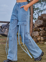 Women Retro Ribbon Casual Jeans